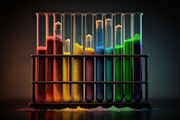 Tubos de ensayo coloridos frascos de vidrio científico IA generativa IA generativa