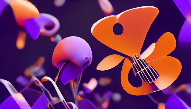 tubos de instrumentos musicales mariposas y flores papel tapiz abstracto