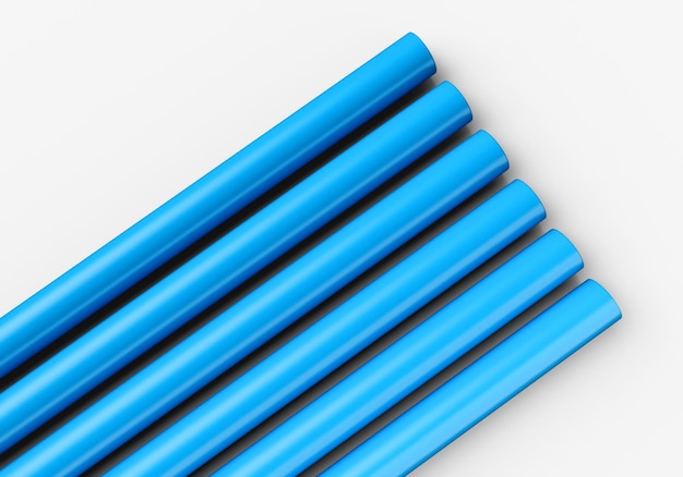 Tubos de PVC azul vista superior aislado fondo blanco ilustración 3d