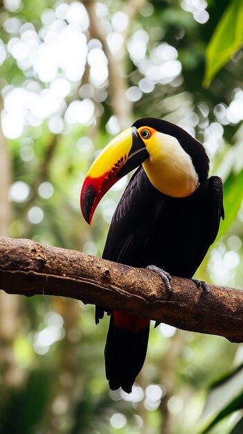 Foto tucán ramphastos toco en el hermoso bosque amazónico