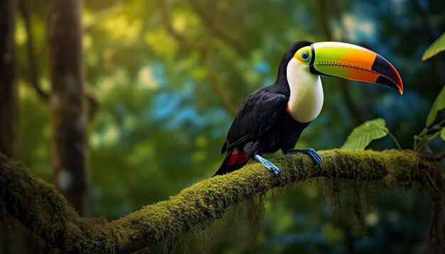 Tucan sitzt auf dem Zweig im Wald