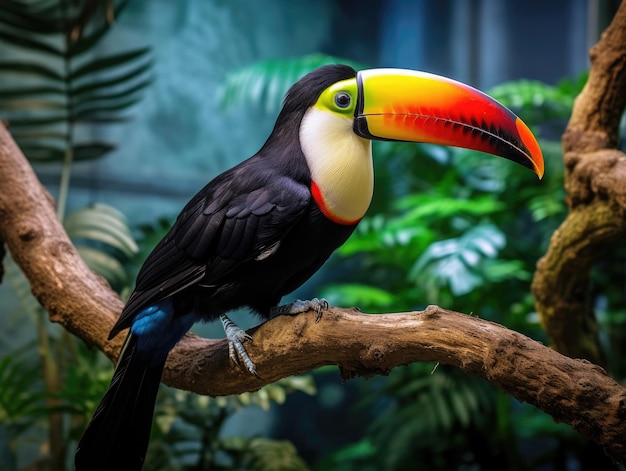 Tucan sitzt auf einem Zweig im Sommerwald