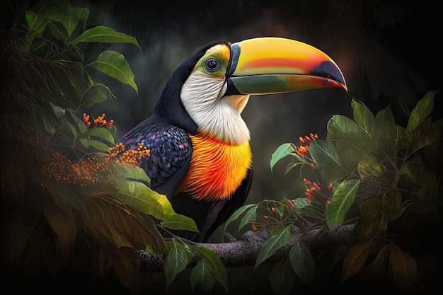 Tucan-Vogel im natürlichen Frühling, seine glänzenden Federn wurden mit generativer KI geschaffen