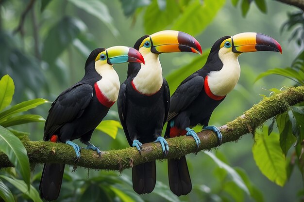 Los tucanes de cuello de quilla del paraíso tropical en los exuberantes bosques de Costa Rica