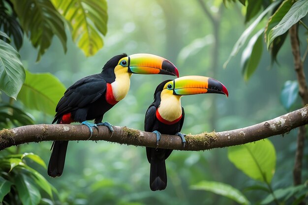 Los tucanes de cuello de quilla del paraíso tropical en los exuberantes bosques de Costa Rica