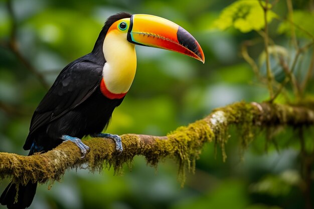 Foto tucano em um galho na floresta tropical