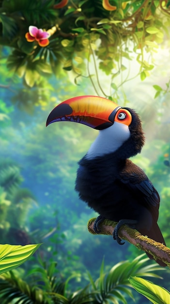 Tucano num galho numa selva