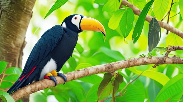 Foto tucano sentado en la rama en el bosque