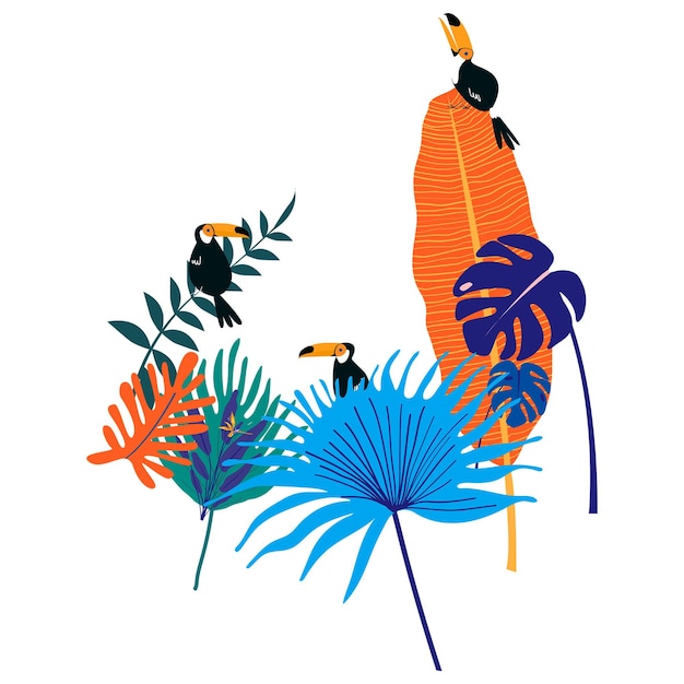 Tucanos botánicos png clip art adhesivo de fondo transparente
