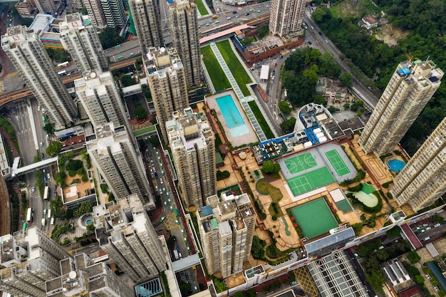 Tuen Mun, Hong Kong, 09 de setembro de 2018:- Edifício de Hong Kong de cima