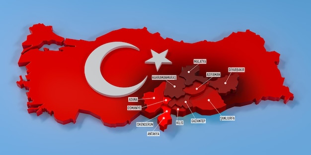 Türkei Erdbeben Karte 3D-Darstellung