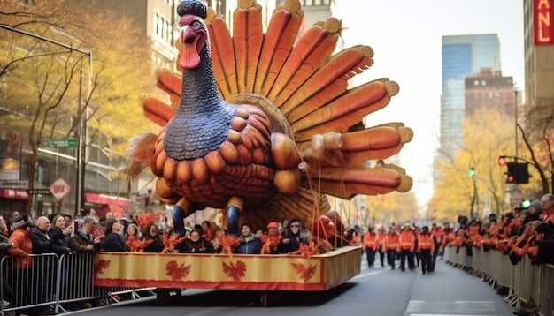 Türkei-Festwagen in NYC mit Pilgermarschierern und Zuschauern