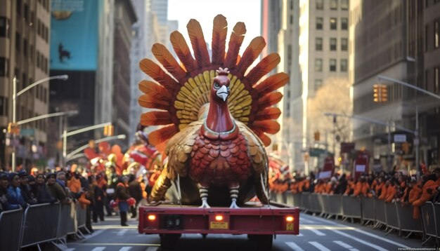 Türkei-Festwagen in NYC mit Pilgermarschierern und Zuschauern