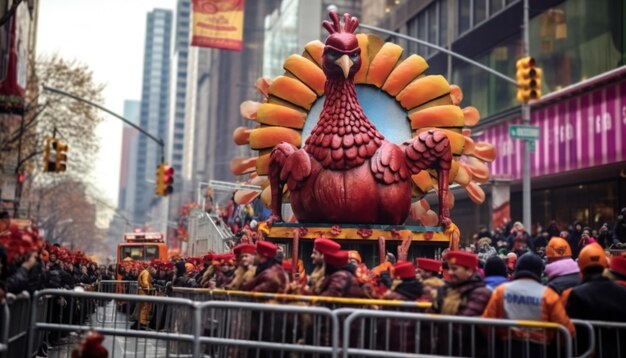 Türkei-Festwagen in NYC mit Pilgermarschierern und Zuschauern