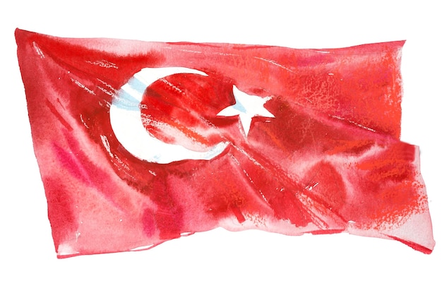 Türkei Türkische Flagge Handgezeichnete Aquarellillustration