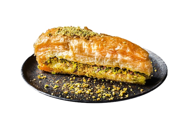 Türkische Havuc Dilim Baklava mit Pistazien Karotten Scheibe Baklava Isoliert auf weißem Hintergrund Top-View