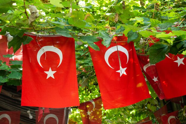 Türkische Nationalflagge im Freien an einem Seil