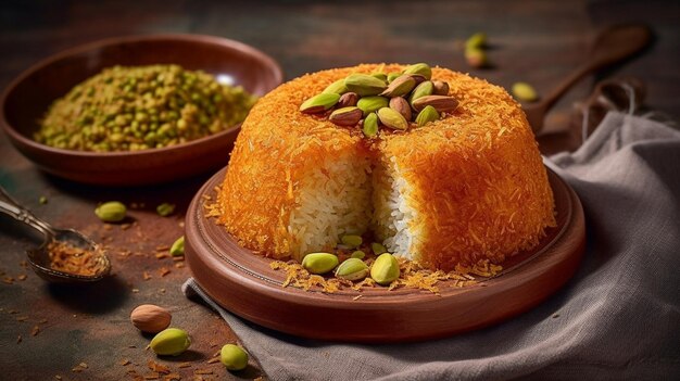 Foto türkisches dessert kunefe kunafa kadayif mit pistazien