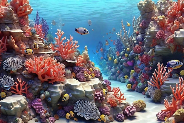 Türkisfarbene und pastellrosa Korallenriffe, Anemone und Meerespflanze