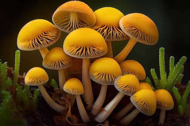 Tufo de enxofre ou aglomerado de cogumelos Hypholoma fasciculare Generative Ai