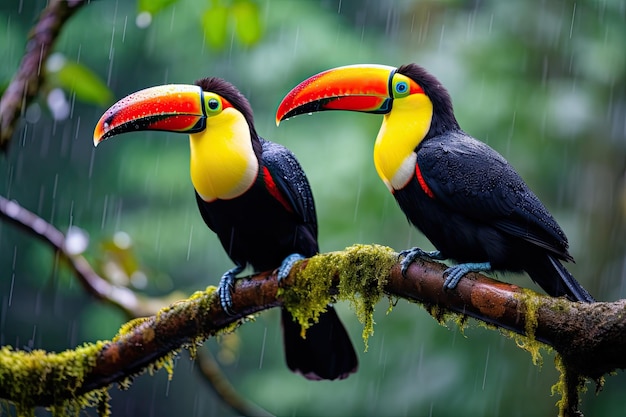 Tukan-Paar sitzt auf einem Zweig im Regenwald Thailand Zwei Tukan sitzen auf dem Zweig im Regenwald AI Generated