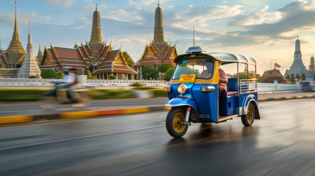 Foto un tuktuk que pasa por lugares emblemáticos y ofrece a los turistas un recorrido por la ciudad en torbellino