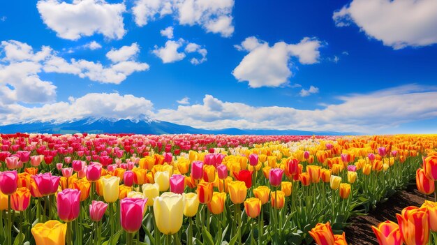 Foto tulip delight under blue spring sky generado por la ia