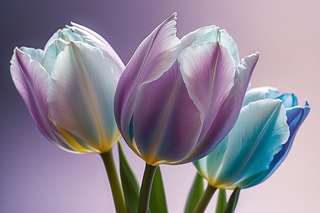 Foto tulipa delicada com pétalas translúcidas de tons frios