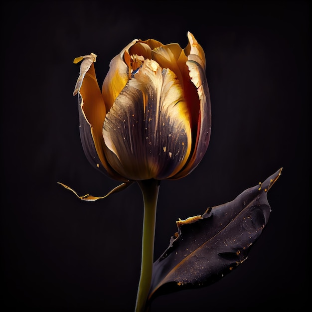 Tulipa Dourada em Black luxo caro Flor Chic Blossom Abstract Generative Ilustração Ai