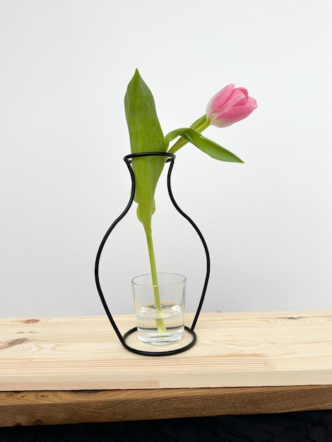 Foto tulipã rosa está em um vaso