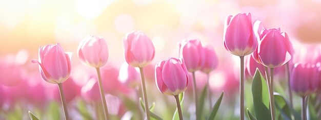 Tulipa rosa linda em um fundo ensolarado de primavera desfocada Generative AI