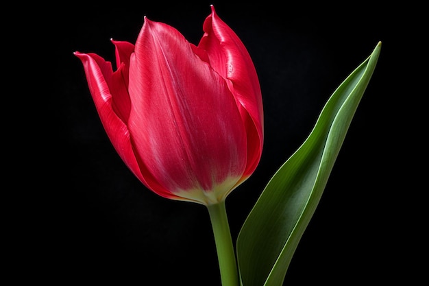 Tulipa vermelha com folhas verdes