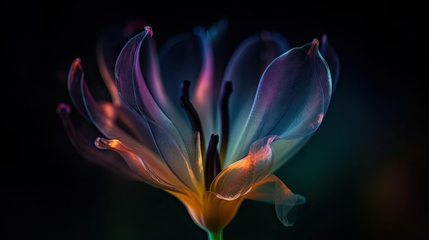 Un tulipán colorido con un fondo negro