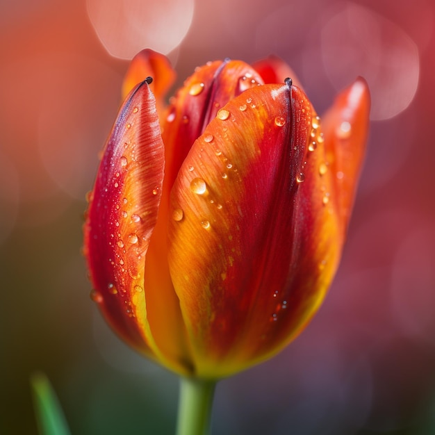 Un tulipán con gotas de agua