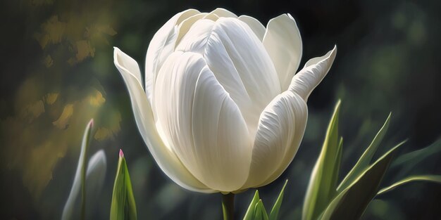 Tulipán de jardín blanco y en flor.