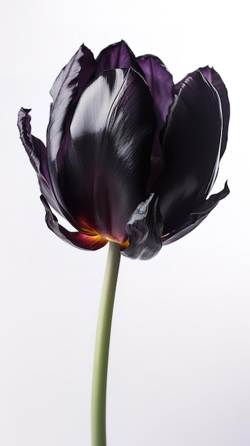 Foto un tulipán negro con un fondo blanco.