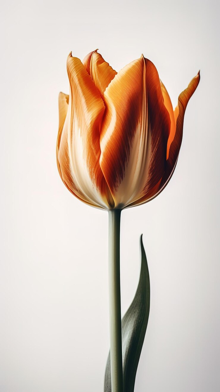 Foto un tulipán con un tallo verde y una flor.