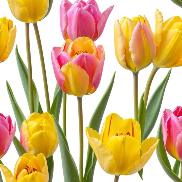 Tulipanes amarillos y rosados Flores de primavera