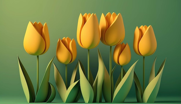 tulipanes amarillos sobre un fondo verde