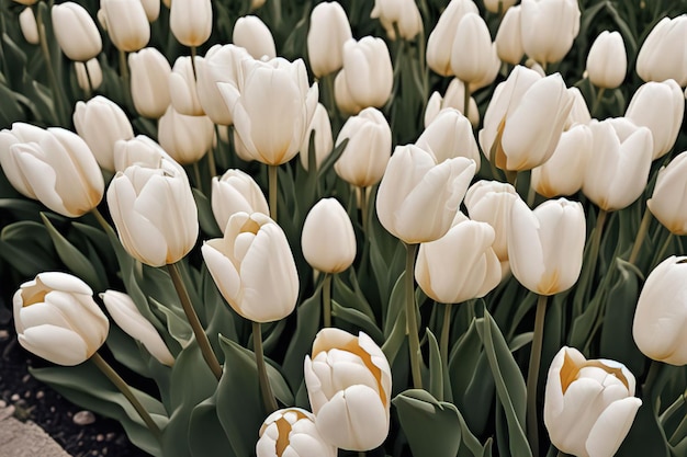 Tulipanes blancos en el jardín