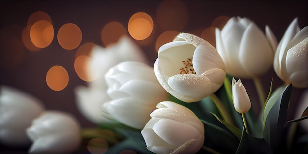 Foto tulipanes blancos con panorama primaveral bokeh generado por ia