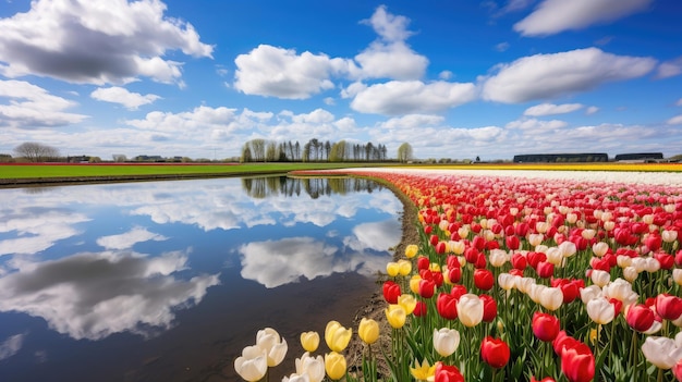 tulipanes en un campo con las palabras tulipanes en el agua