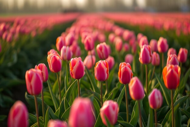 Los tulipanes crean una impresionante exhibición de belleza natural en un pintoresco campo