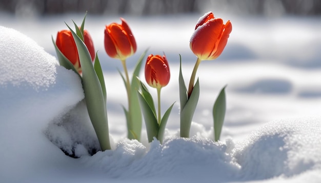 Los tulipanes crecen de la nieve IA generativa