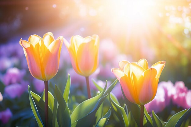 Foto tulipanes con efecto de fuga de luz