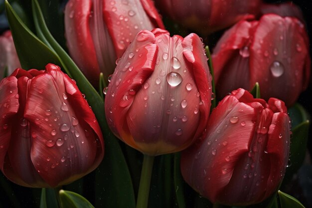 Tulipanes empapados Belleza reluciente después de la lluvia Generado Ai