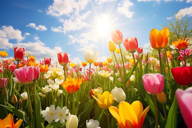 Los tulipanes en flor en primavera