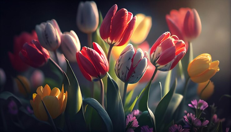 Tulipanes Hermoso ramo de tulipanes coloridos tulipanes generativos ai