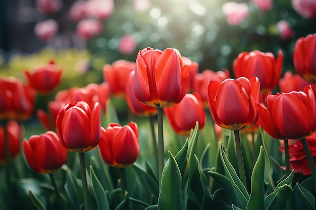 Los tulipanes rojos en el jardín