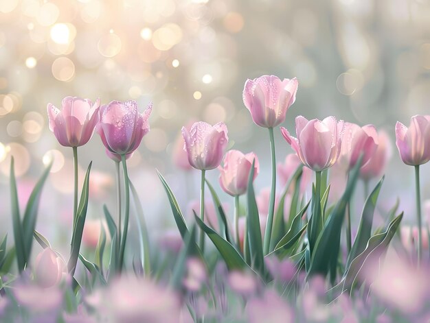 Tulipanes rojos en primavera Con fondo de bokeh de colores